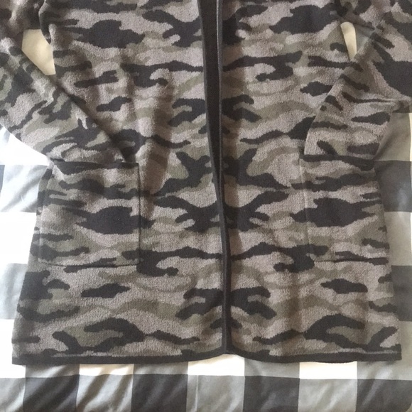 RACHEL ZOE Oversized CAMO Cardigan Sweater Black Olive Army Green Hood Sz XS S - Picture 13 of 15